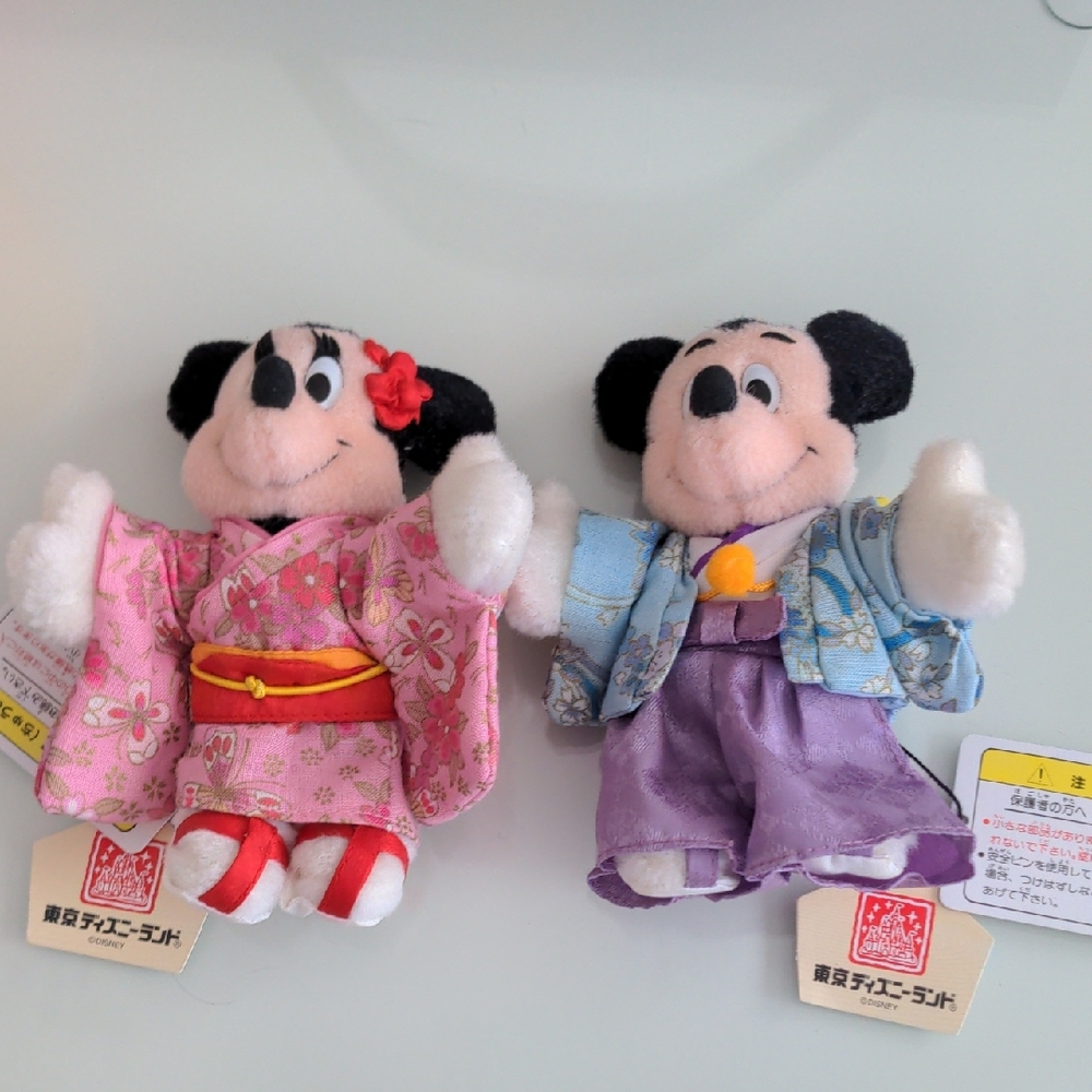 Disney Mickey And Minnie Japan in Pink and Blue Kimonos, Pin, Bag Charms